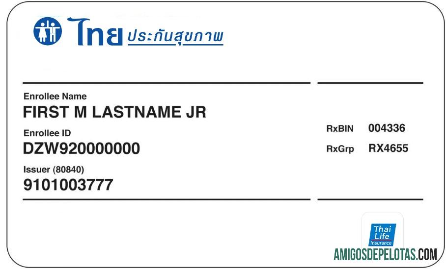 Cartão de seguro saúde da Tailândia modelo
